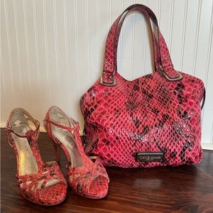 Vintage White House Black Market Pink/Black Snakeskin Handbag w/ matching Heels